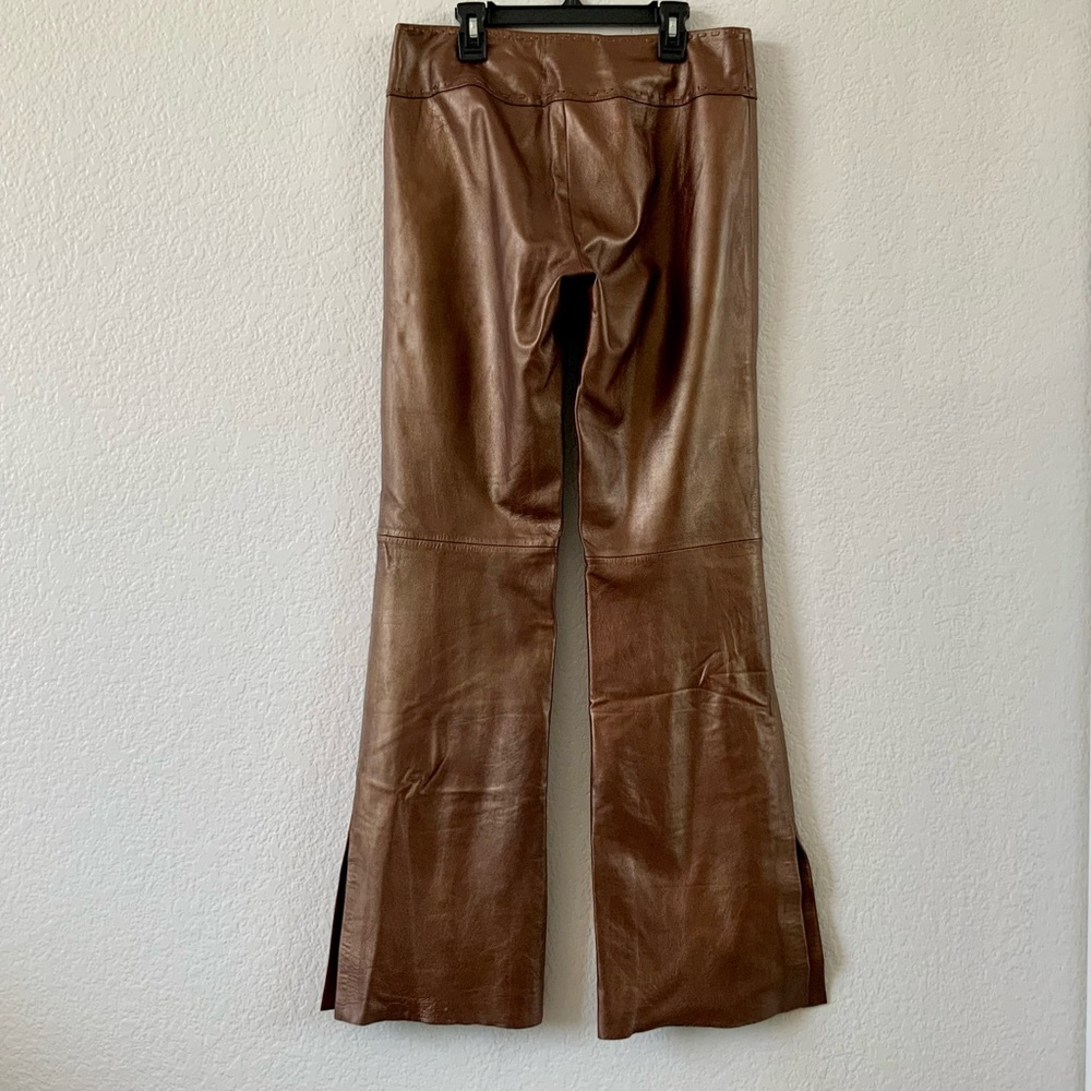 Cache Soft Bronze Leather Flare Pants, Sz 6 - Picture 2 of 6